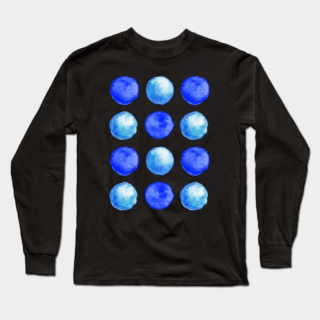 Blue Watercolor Large Dots Pattern Long Sleeve T-Shirt by Boriana Giormova